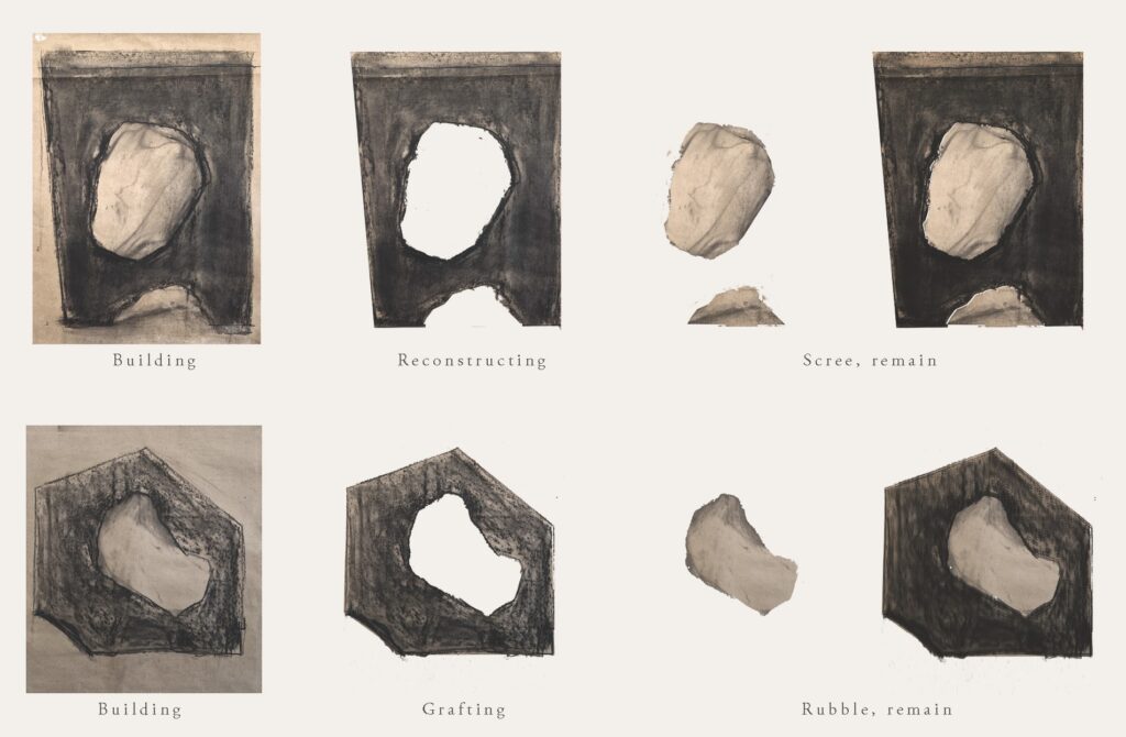 Aude Borromée, sculpture, steel, acier, process, Architectural remains and vestige, Corps architecturé et vestiges