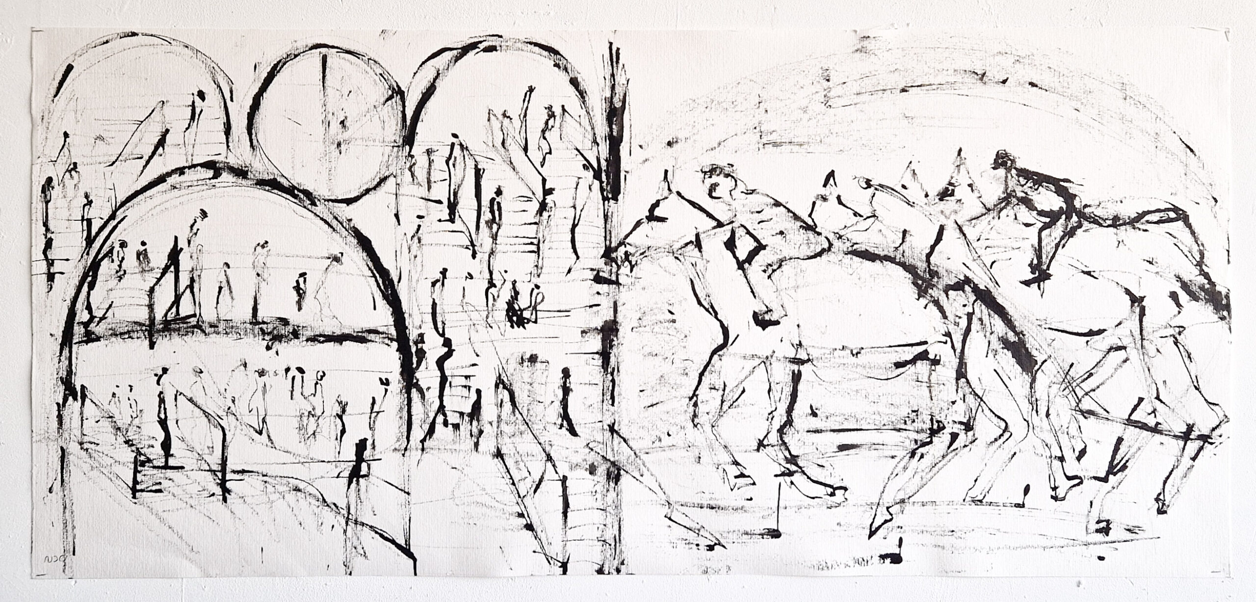 Aude Borromee, painting, peinture, équitation, horse riding, textile, rope, corde, sketch, croquis