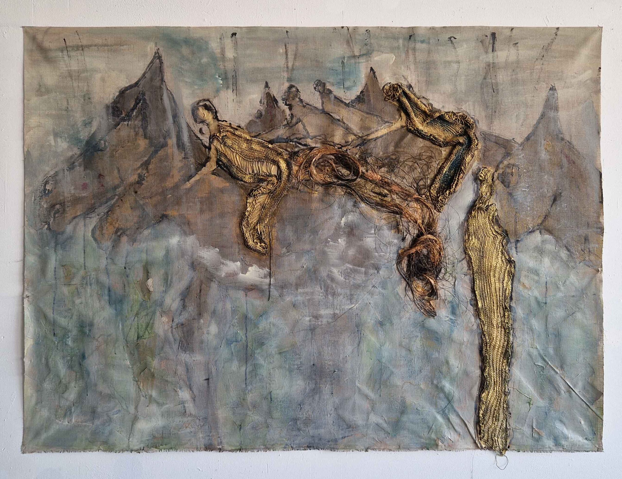 Aude Borromee, painting, peinture, équitation, horse riding, textile, rope, corde, horsehair, crin